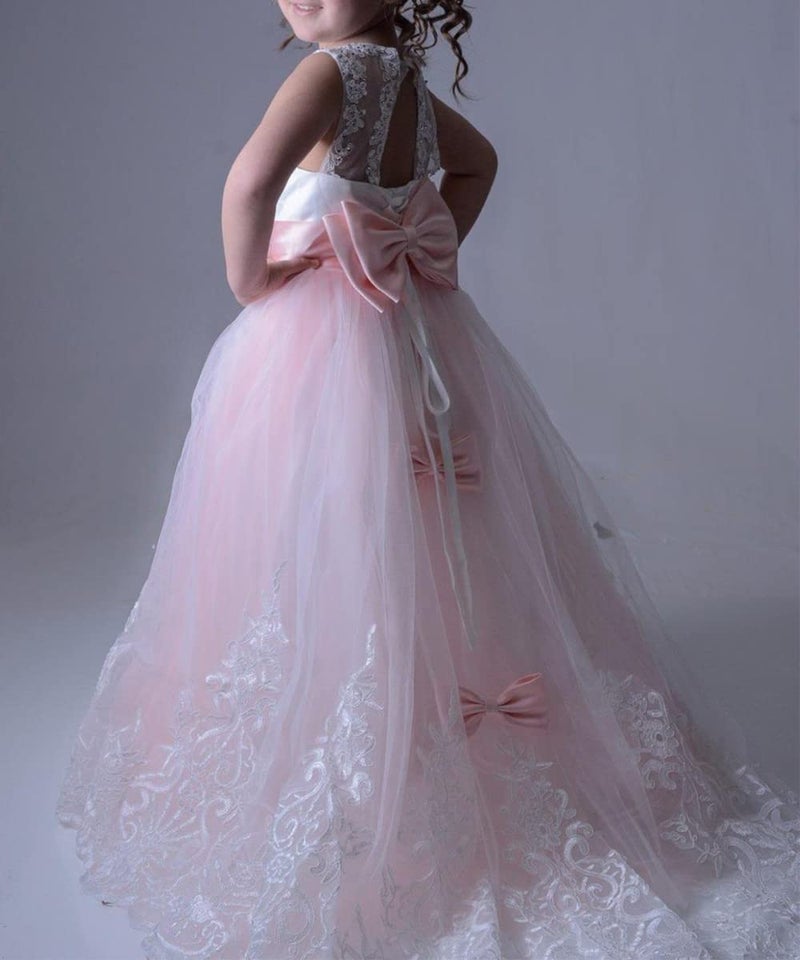 WDE Princess Blush Pink Long Girls Pageant Dresses Kids Prom Puffy Tulle Ball Gown US 6 - Image 3